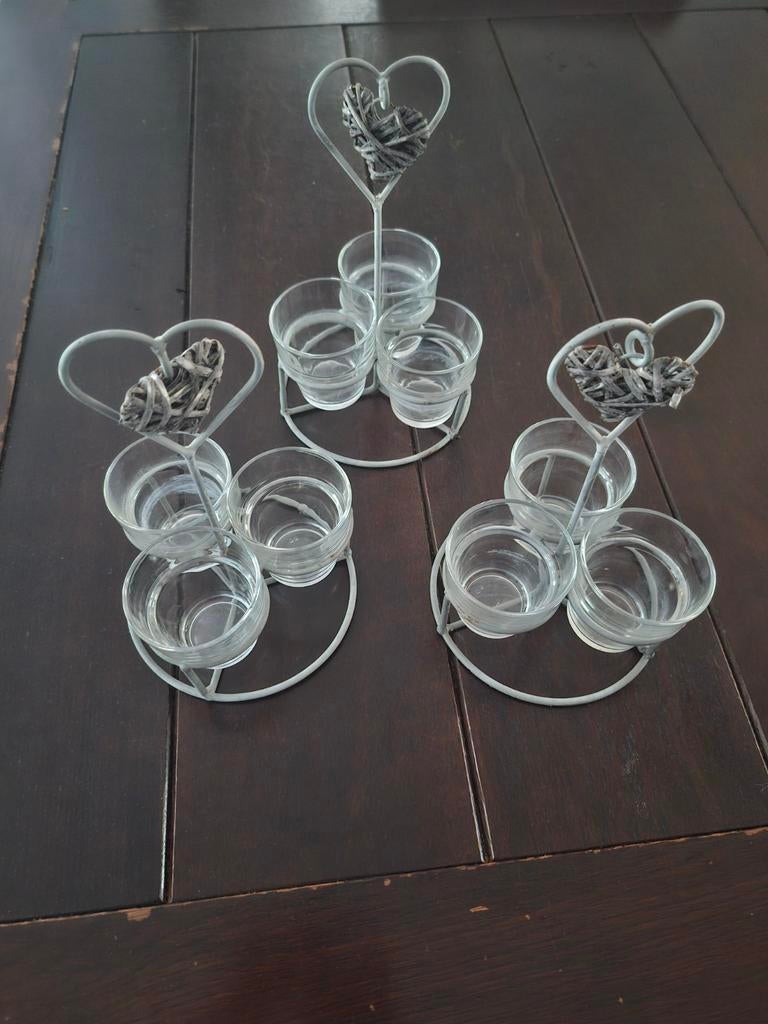 Set van 3 theelichthouders met hartjes design, Ophalen, Gebruikt, Metaal, Grijs