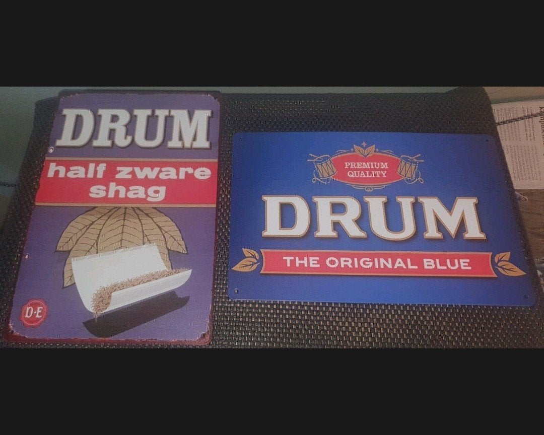2 metalen reclameborden – drum shag ben jij een liefhebber, Ophalen of Verzenden, Nieuw
