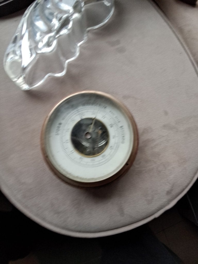 Klassieke ronde inbouwbarometer met messing rand  CS27406, Ophalen of Verzenden, Gebruikt, Barometer