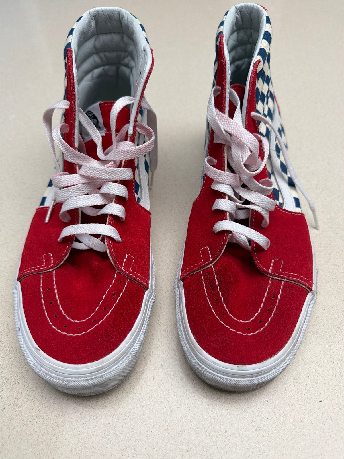 Vans Sk8-Hi Checkerboard Rood/Blauw Maat 45/11.5, Ophalen of Verzenden, Gedragen, Overige kleuren, Sneakers of Gympen