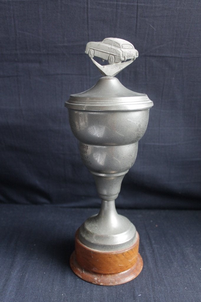 Vintage trofee sportprijs beker voor autosport met oldtimer, Ophalen of Verzenden, Gebruikt, Overige sporten, Overige typen