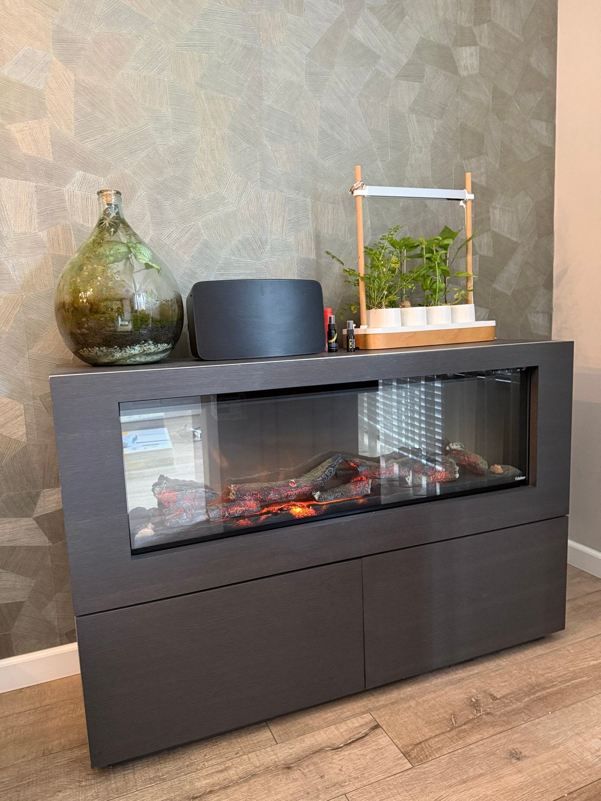 Faber Vega elektrische haard in houten kast - 140x50x90 cm, Ophalen, Gebruikt, Vrijstaande haard, Elektrische haard