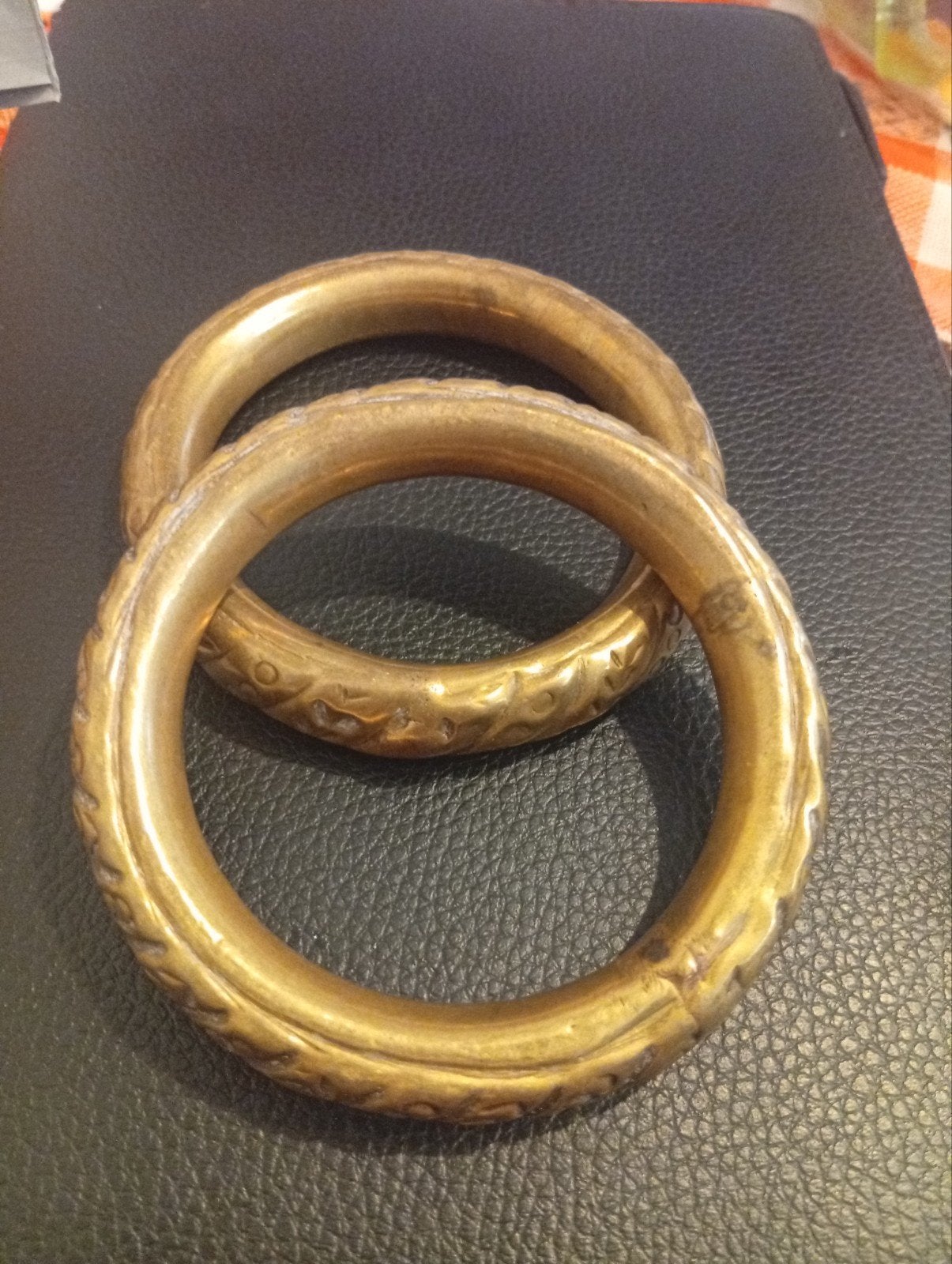 Vintage messing Armbanden met Gedetailleerd Patroon, Ophalen of Verzenden