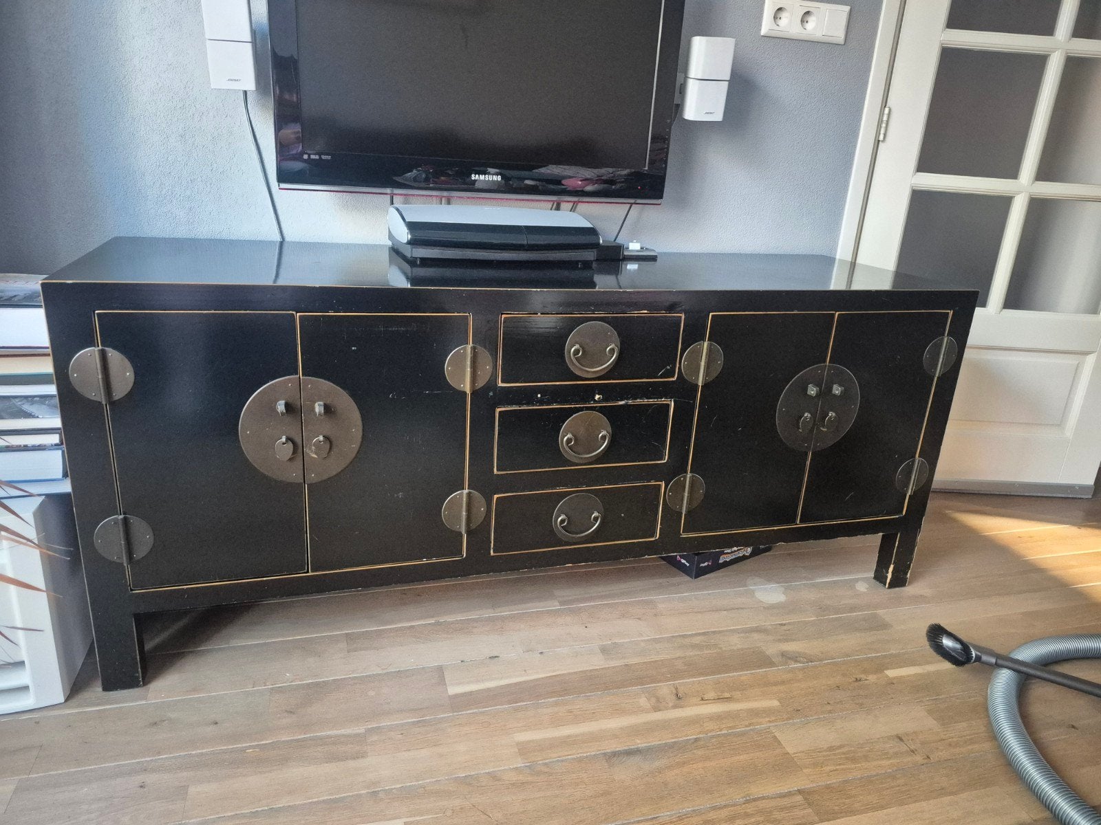 Zwarte Chinese stijl tv-kast - 160x50x67 cm, Ophalen, Gebruikt, 150 tot 200 cm, Minder dan 100 cm