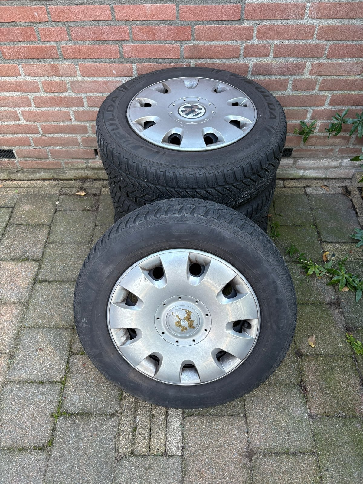 Winterbanden op stalen velg 195/65R15, Auto-onderdelen, Gebruikt, 15 inch, Banden en Velgen, Personenwagen