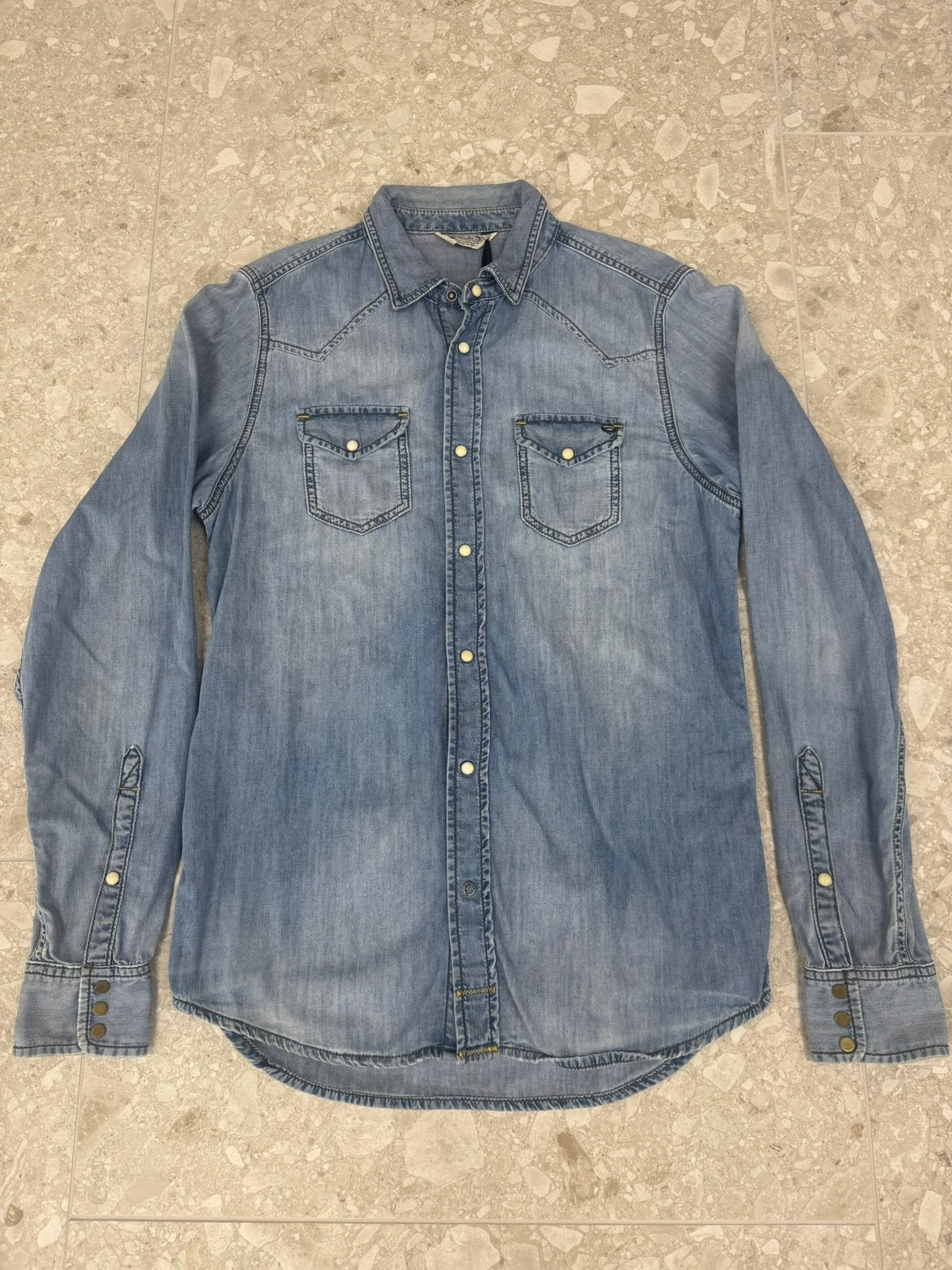 Heren Diesel shirt overhemd denim spijkerstof maat M, Ophalen of Verzenden, Zo goed als nieuw, Blauw