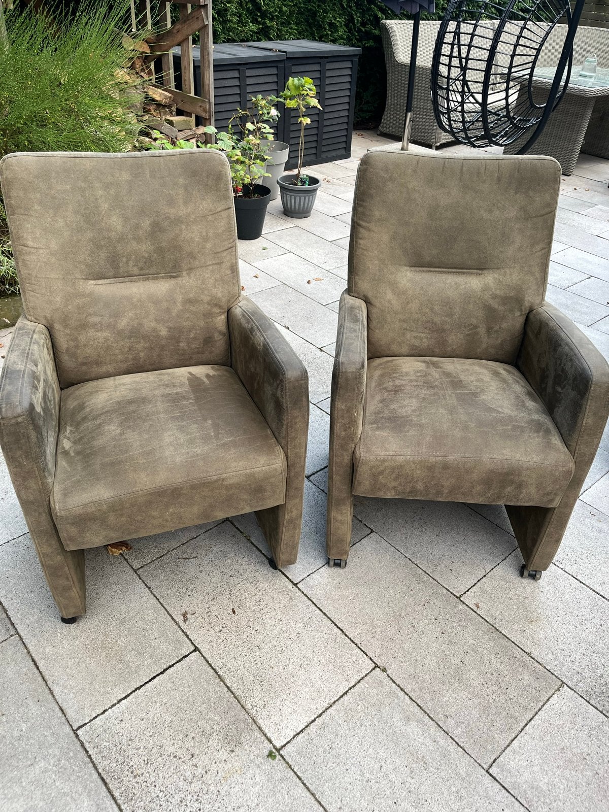6 Eetkamerfauteuils met Wieltjes, Huis en Inrichting, Stoelen, Ophalen, Gebruikt, Overige kleuren, Stof