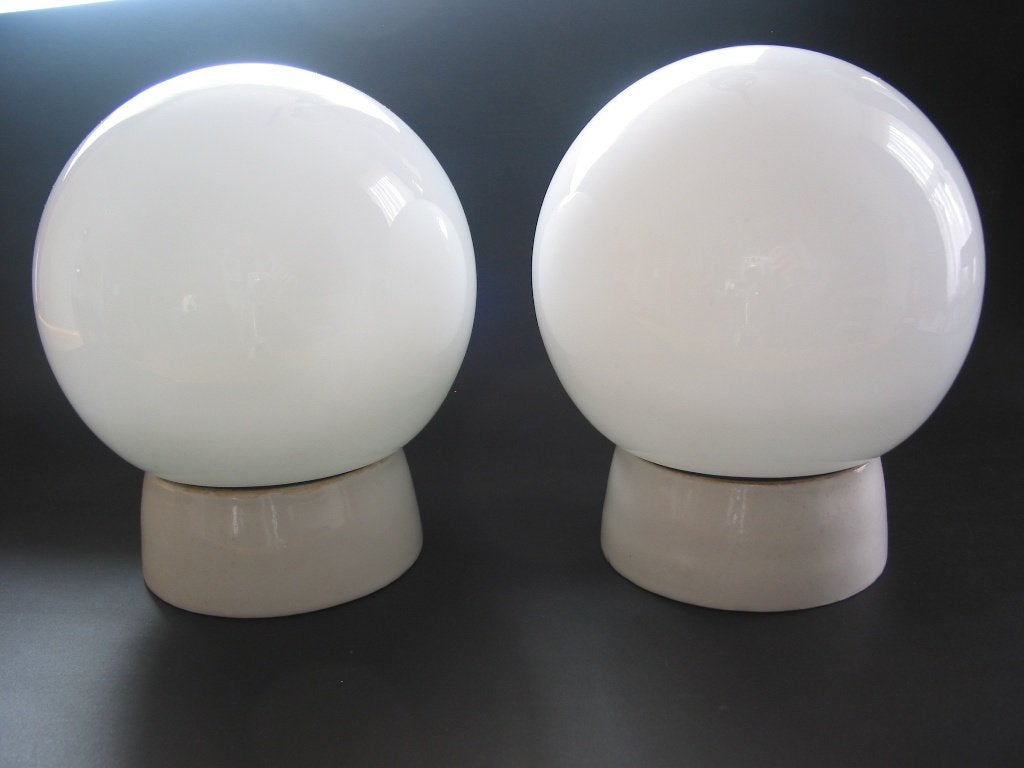 vintage 2x lindner plafondlamp LJS 1078 glas porselein., Gebruikt, Glas, Wit, Mid-century modern