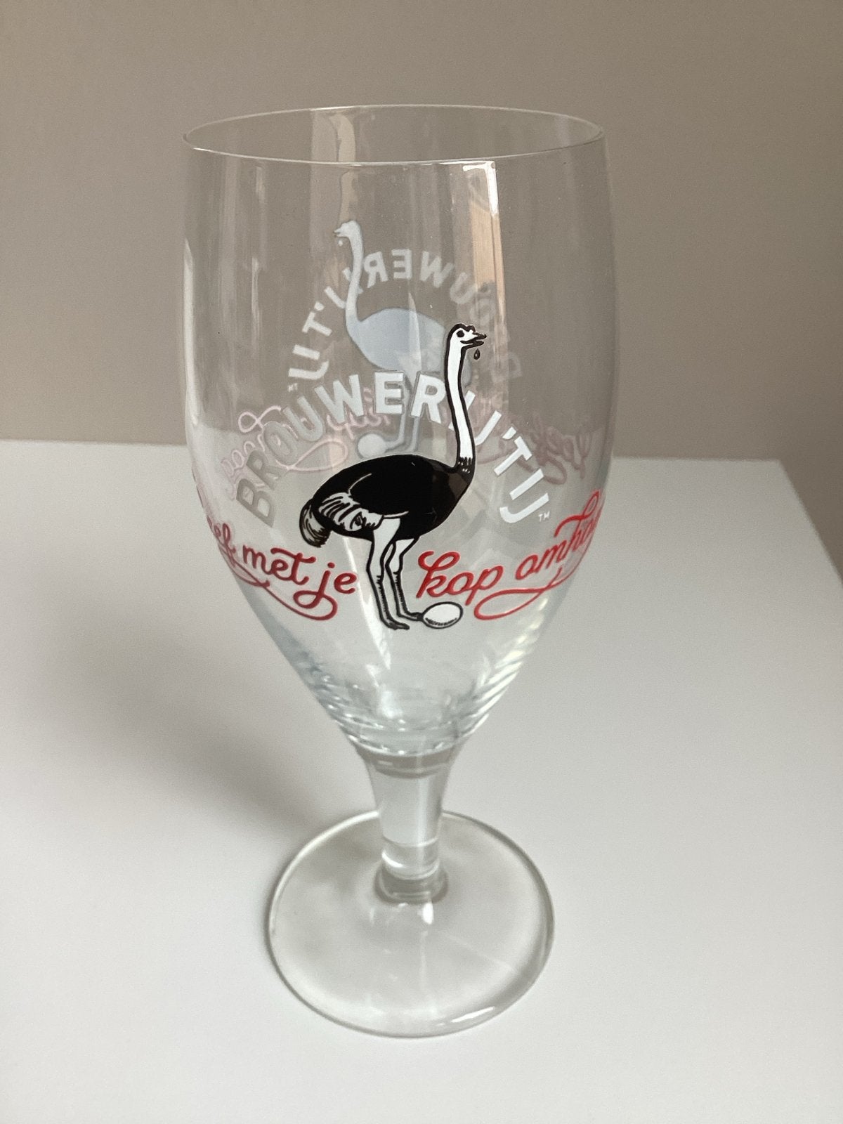 Brouwer't IJ bierglas met struisvogel logo, Ophalen of Verzenden, Zo goed als nieuw, Overige merken, Glas