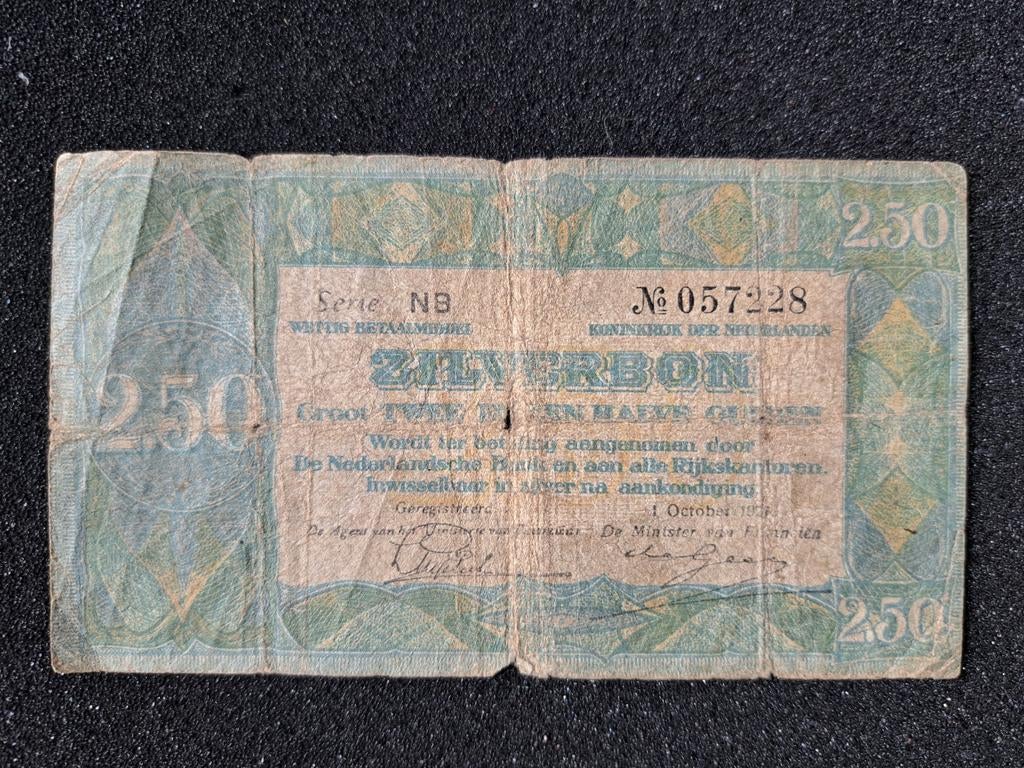 Zilverbon 2½ Gulden 1927 - Serie NB, Postzegels en Munten, Bankbiljetten | Nederland, Los biljet, 2½ gulden, Ophalen of Verzenden