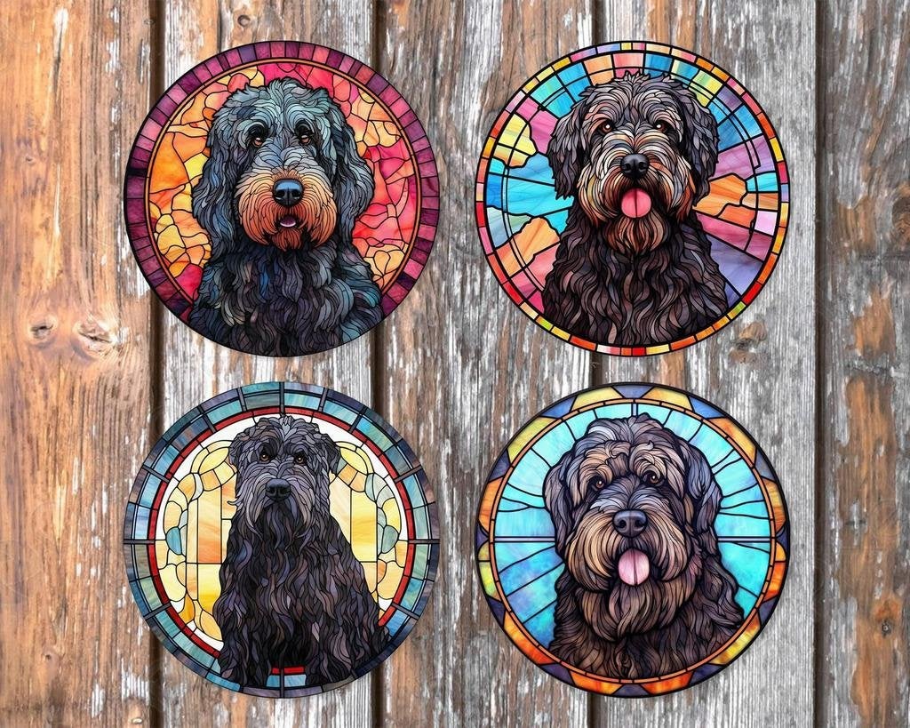 Zwarte Russische Terrier Glas in Lood onderzetters + houder, Ophalen of Verzenden, Nieuw