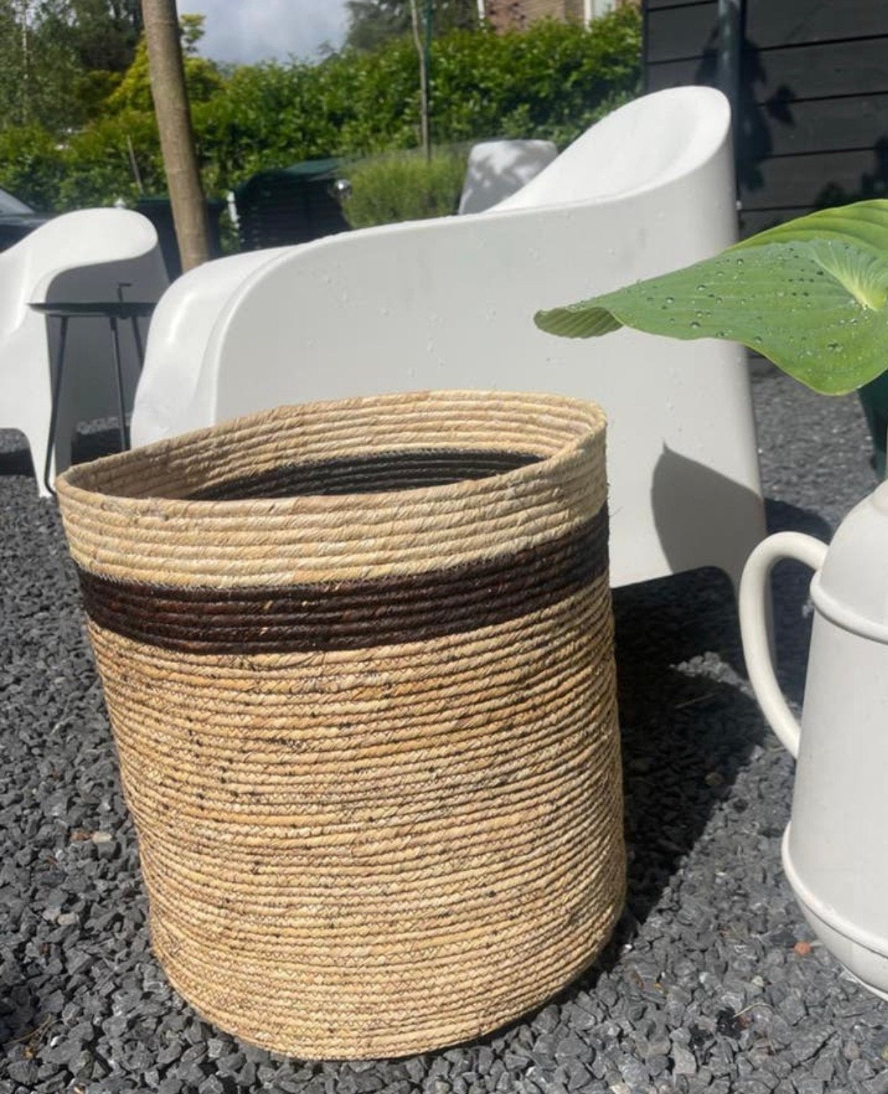 Boho rieten mand / plantenpot 38 cm hoog doorsnee 37 cm, Huis en Inrichting, Ophalen, Zo goed als nieuw, Rond, Riet