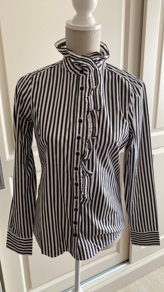 Blouse Grijs wit gestreept van WE maat 38 met roezel, Maat 38/40 (M), WE, Ophalen of Verzenden, Zo goed als nieuw