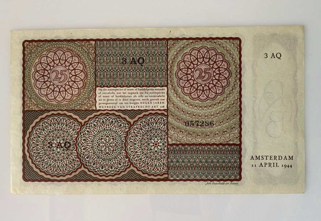 25 Gulden 1944 Prinsesje - 3AQ 057286 -prachtig, Postzegels en Munten, Bankbiljetten | Nederland, Ophalen of Verzenden, 25 gulden