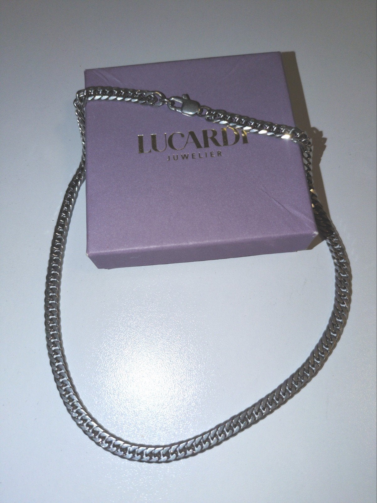 Lucardi Gourmet Stalen Jongens Ketting 45cm, Sieraden, Tassen en Uiterlijk, Kettingen, Ophalen of Verzenden, Gebruikt, Zilver