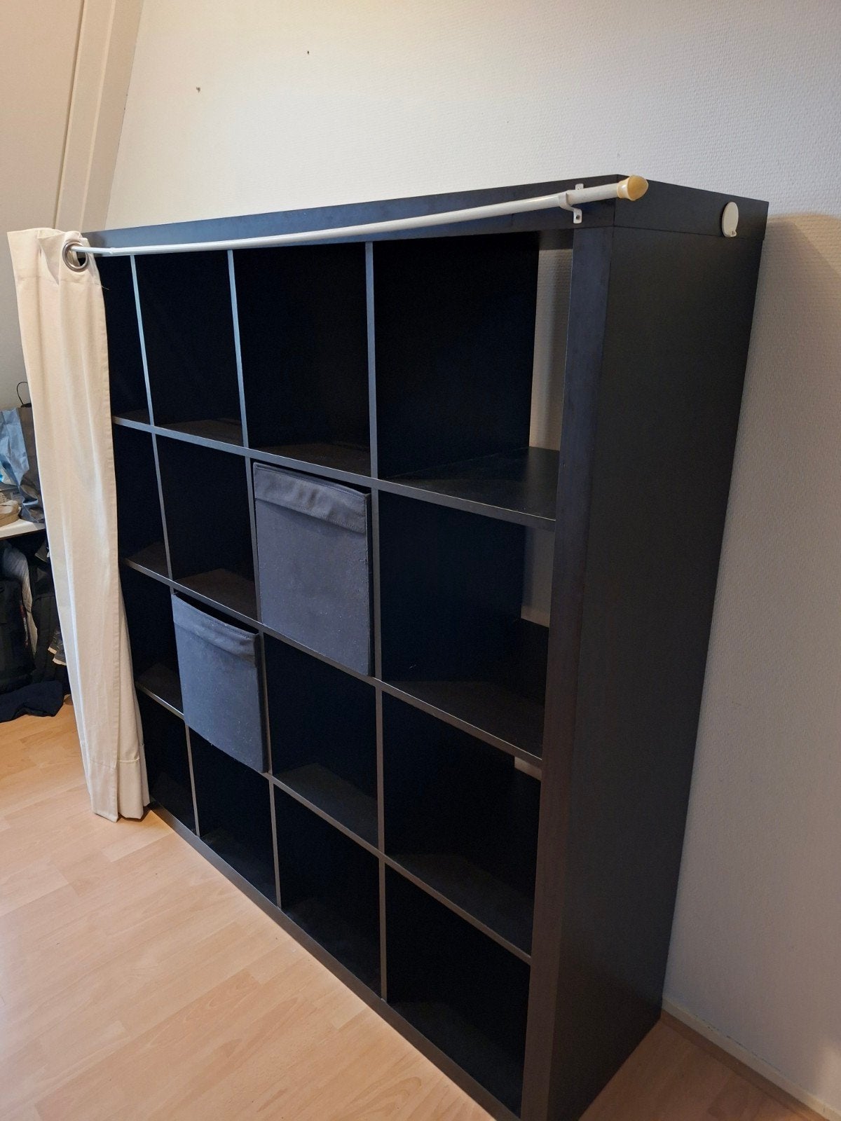 IKEA Kallax Kast Zwart met Gordijnroede, Ophalen, Gebruikt