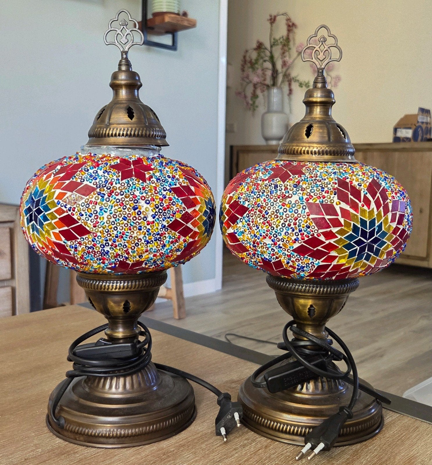 Set van 2 Oosterse Mozaïek Tafellampen - Handgemaakt, Ophalen, Handgemaakt, Overige merken, Vintage