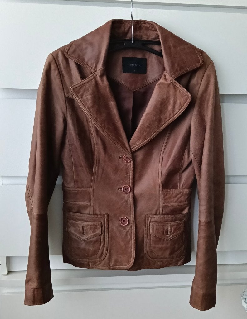 Dames leren jas, maat S, bruin, Ophalen, Bruin, Vero Moda, Zo goed als nieuw