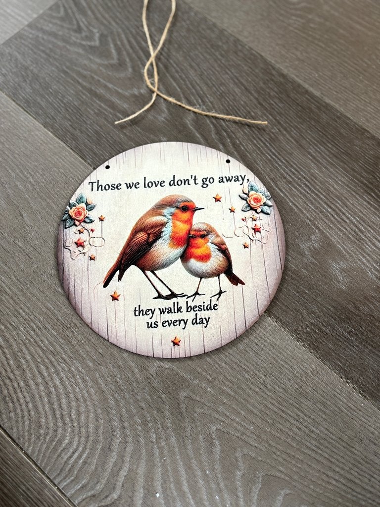 Decoratief Wandbordje met Roodborstjes en Tekst, 20 cm, Hout, Meerkleurig, Nieuw