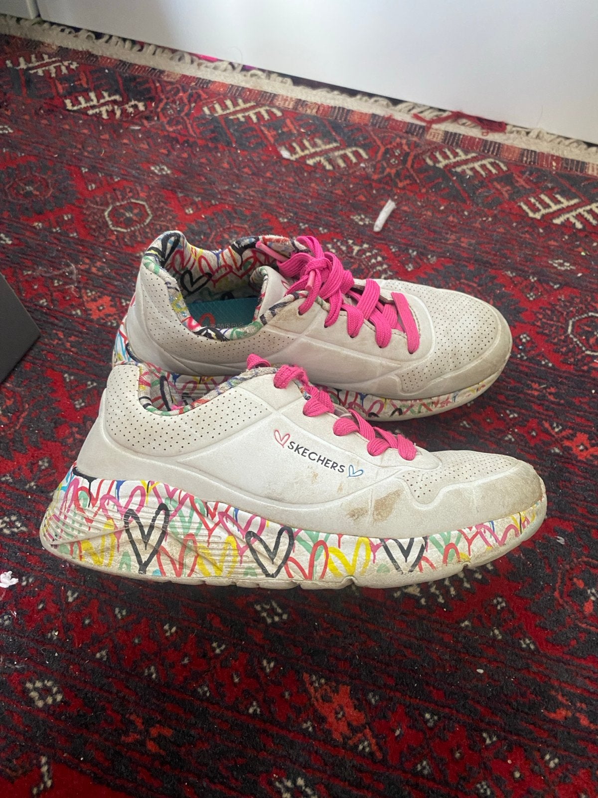 Skechers sneakers met kleurrijke zool en roze veters, Ophalen, Gedragen, Wit, Sneakers of Gympen