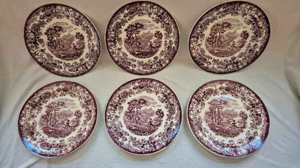 6 Amazone paarse borden Petrus Regout, Antiek en Kunst, Antiek | Servies los, Ophalen of Verzenden