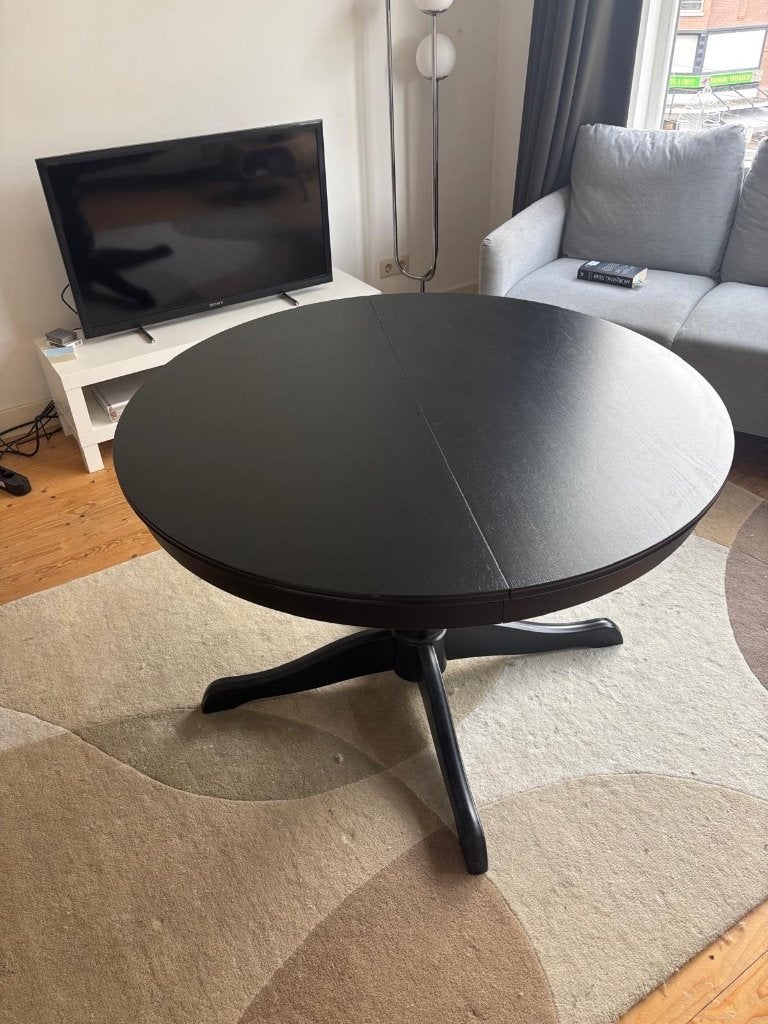 Ikea Rosentorp uitschuifbare eettafel - Zwart, Huis en Inrichting, Ophalen, Gebruikt, Modern, Scandinavisch, Rond