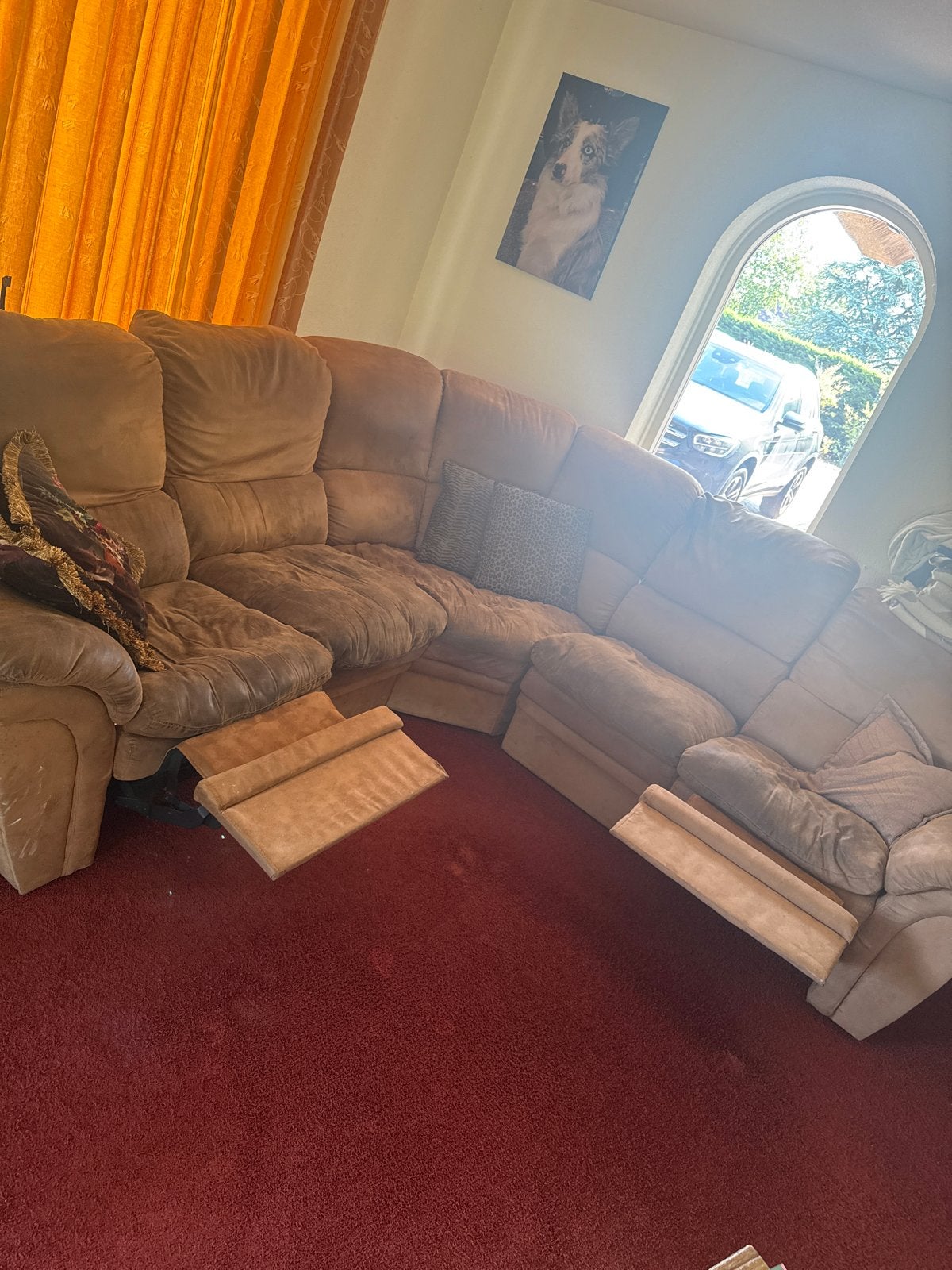 Comfortabele hoekbank met twee uitklapbare delen, Ophalen, Gebruikt, Hoekbank, Stof