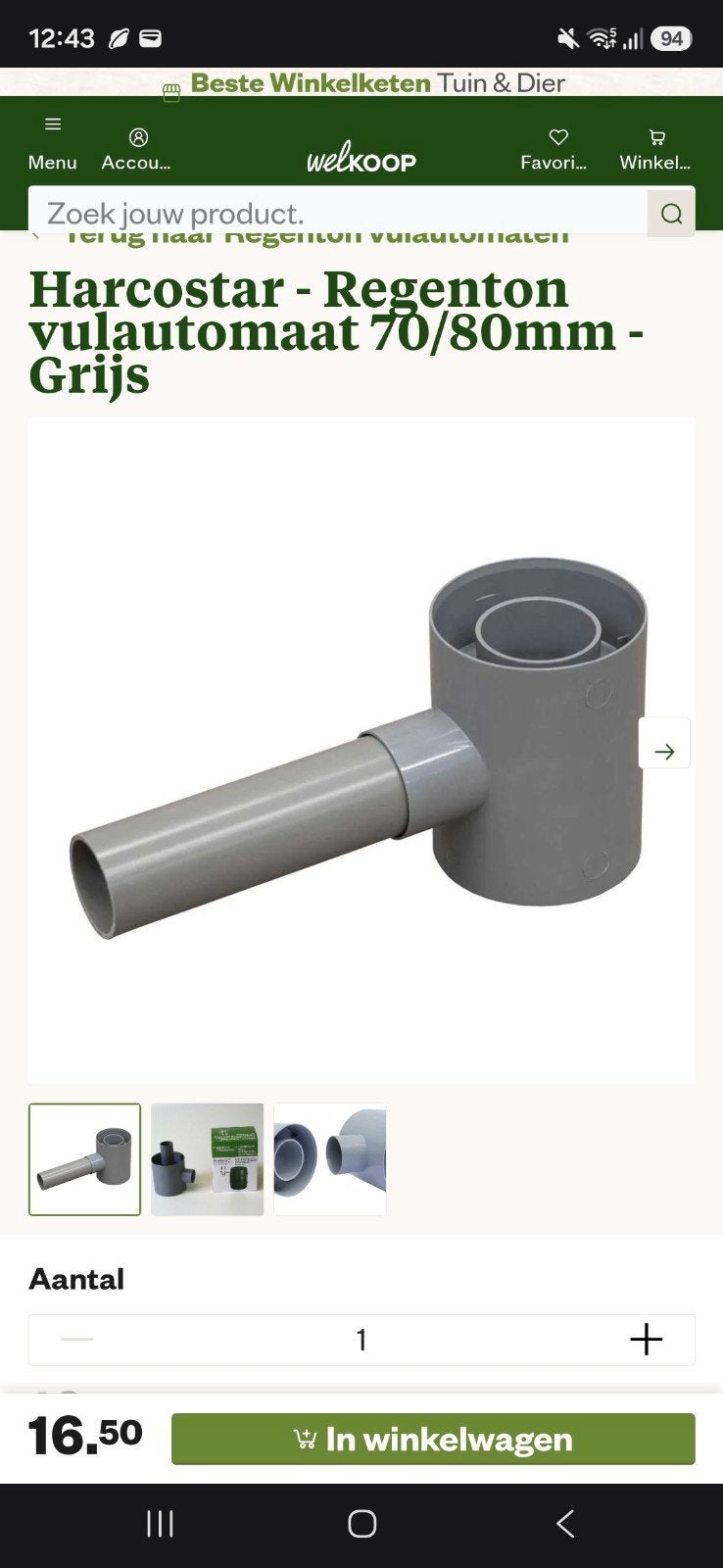 Harcostar Regenton Vulautomaat 70/80mm - Grijs, Tuin en Terras, Regentonnen, Zo goed als nieuw, Ophalen