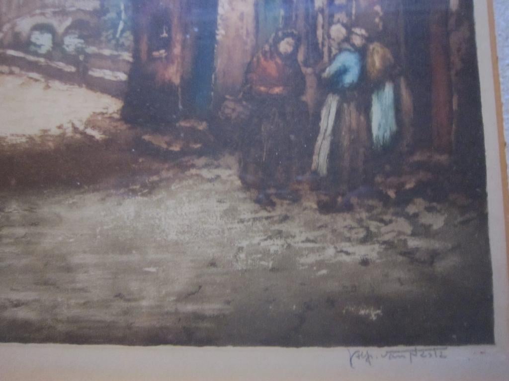 Alffred van Neste (belg Kunsten.Aquarel Poort met Mensen, Antiek en Kunst, Ophalen of Verzenden