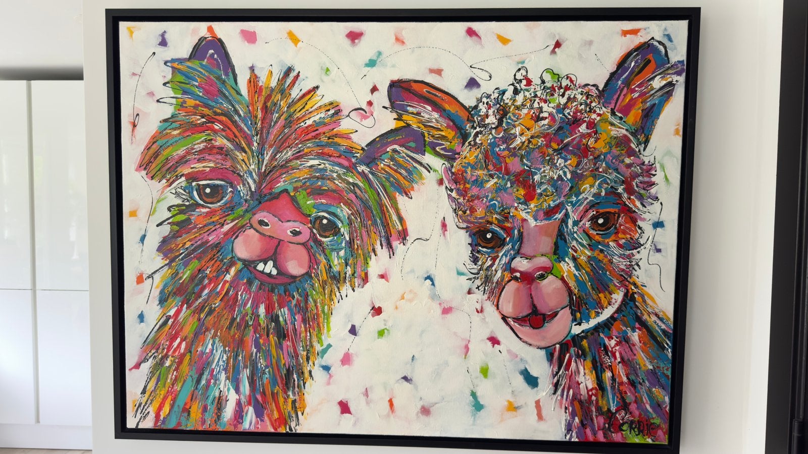 Alpaca ‘s  90 x 120 doek Echtheid certificaat aanwezig, Antiek en Kunst, Kunst | Schilderijen | Abstract, Ophalen