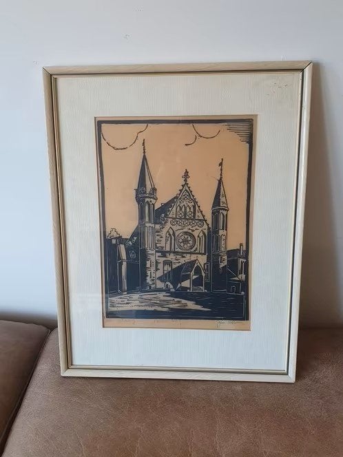 Houtsnede van Jac. de Beer Ridderzaal Den Haag, Antiek en Kunst, Kunst | Etsen en Gravures, Ophalen