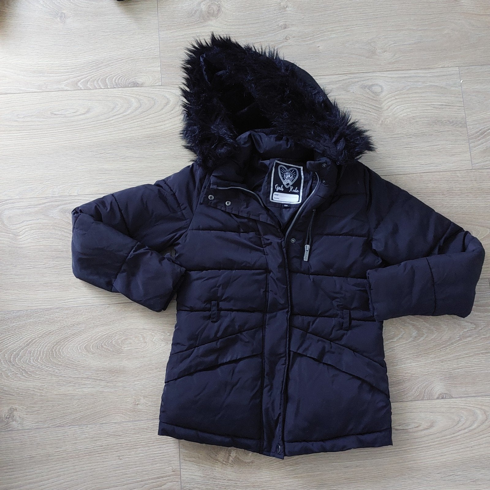 zwarte winterjas voor meisjes - Maat 158, Meisje, Girls Rule, Ophalen of Verzenden, Zo goed als nieuw
