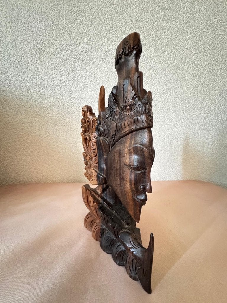 Balinees houtsnijwerk profiel - handgesneden buste, Hout, Bruin, Ophalen of Verzenden, Indonesië