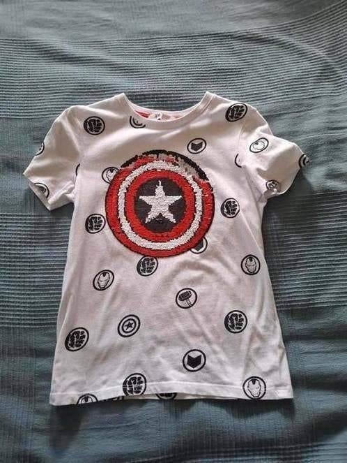 Shirtje marvel met omkeerbare pailletten maat 134/140, Ophalen of Verzenden, Zo goed als nieuw, Jongen, Shirt of Longsleeve