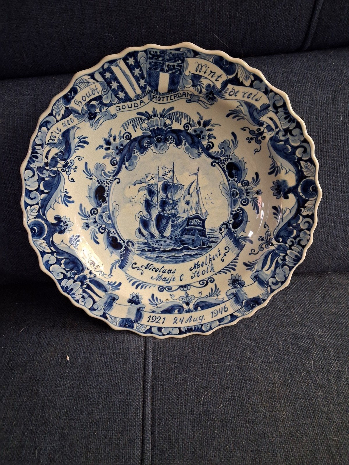 Delfts Blauw Herdenkingsbord 25-jarig Huwelijk, Ophalen of Verzenden