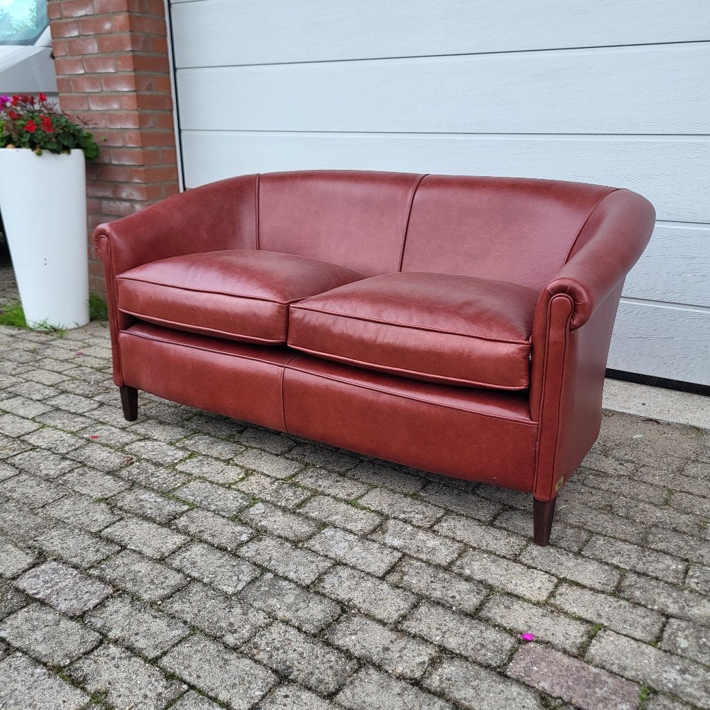 Chesterfield model Shetland bank van schapenleer in rundleer, 150 tot 200 cm, Tweepersoons, Ophalen of Verzenden, Zo goed als nieuw