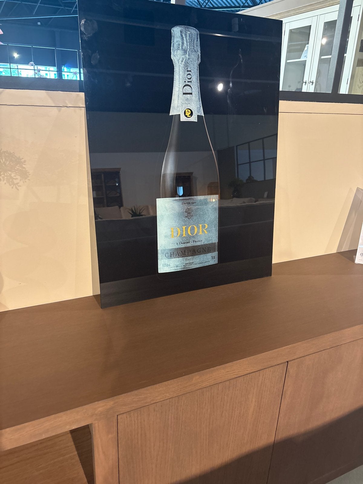 Dior Champagne Fles Glasschilderij 60x80cm, Ophalen, Zo goed als nieuw, Schilderij, 75 – 100