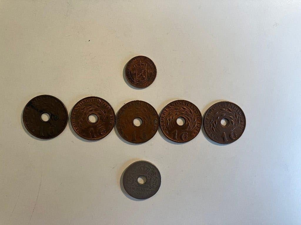 7 munten Nederlands Indie, 1913-1945, Postzegels en Munten, Ophalen of Verzenden, Koningin Wilhelmina, Overige waardes, Losse munt