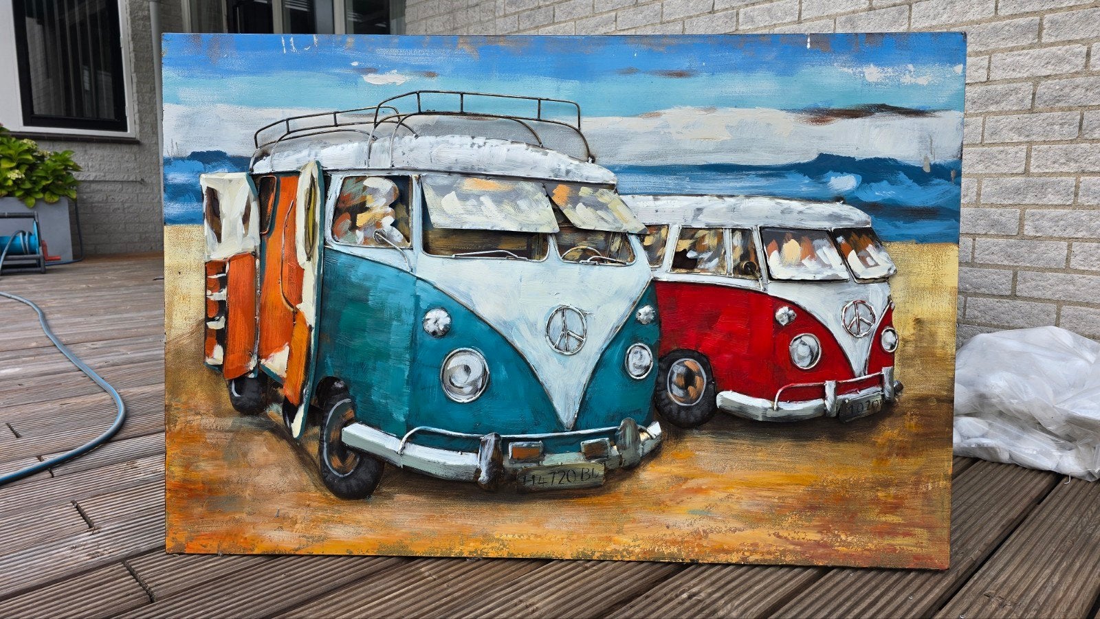 Metalen 3-D schilderij VW Bulli busjes 120x80 cm, Antiek en Kunst, Ophalen, Metaal, 3D-effect