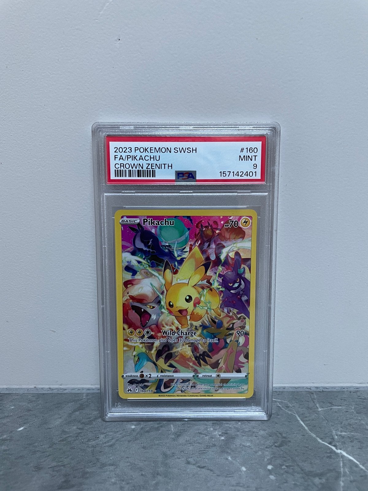 Pikachu VMAX SWSH160 PSA 9 Crown Zenith, Ophalen of Verzenden, Zo goed als nieuw, Losse kaart