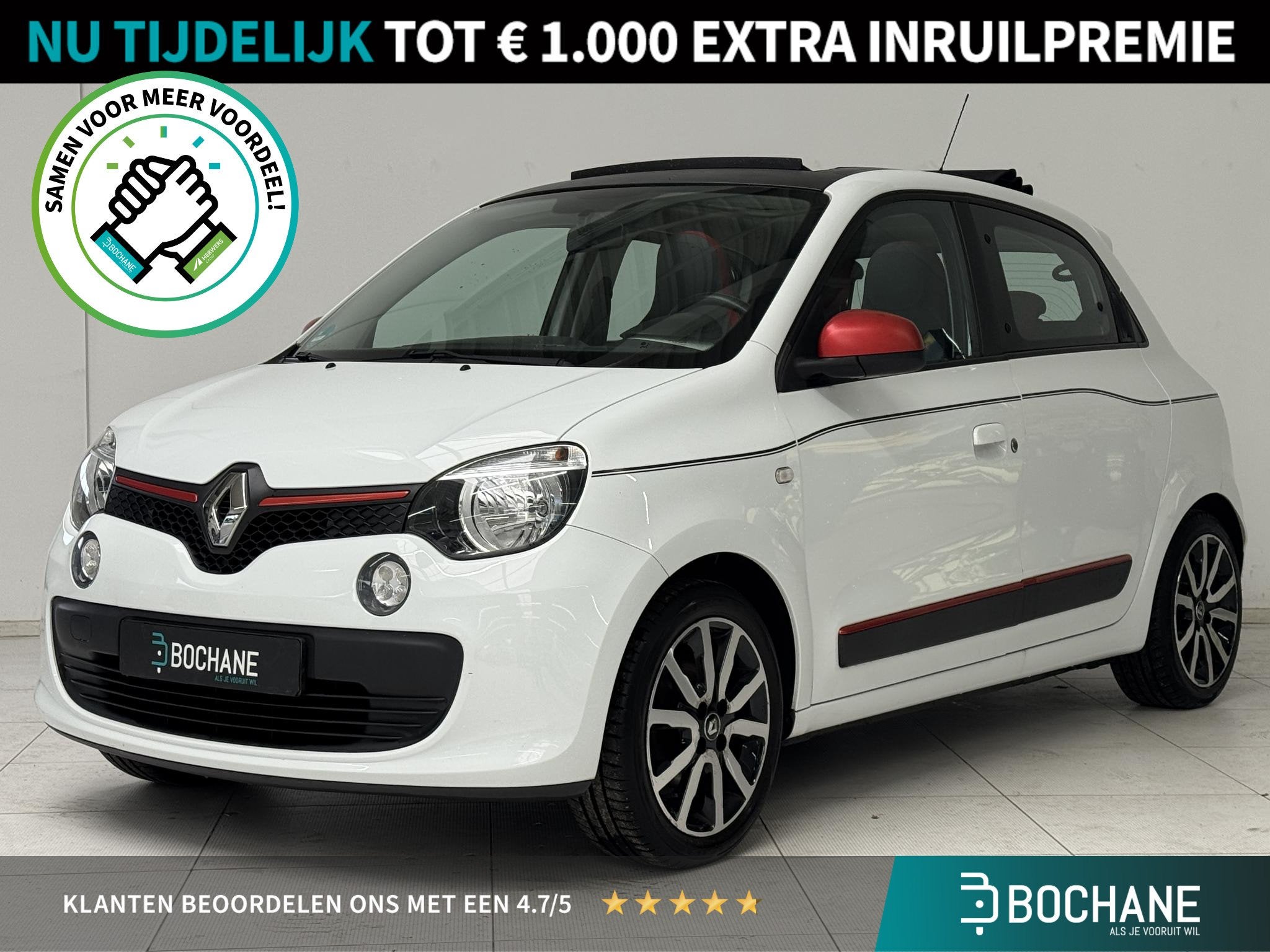 Renault Twingo 1.0 SCe Dynamique | Elektrisch Vouwdak | Park, Gebruikt, Met garantie (alle), 4 stoelen, Wit