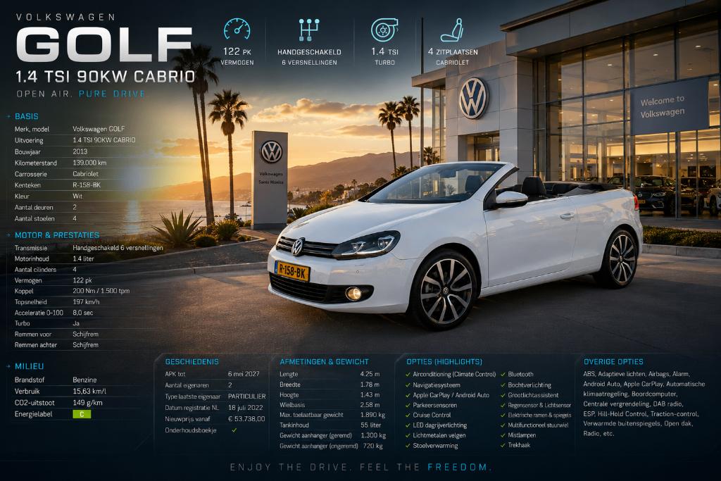 VW Golf 1.4 TSI cabrio 122pk Led Carplay Trekhaak APK, Auto's, Voorwielaandrijving, Stof, Zwart, 4 cilinders
