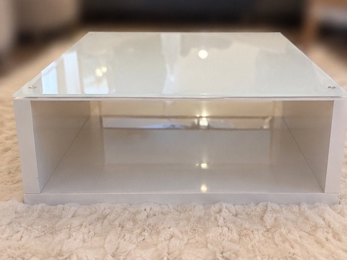 Witte salontafel met glazen blad en uitschuifbaar gedeelte, Ophalen, 50 tot 100 cm, 75 – 100, Rechthoekig