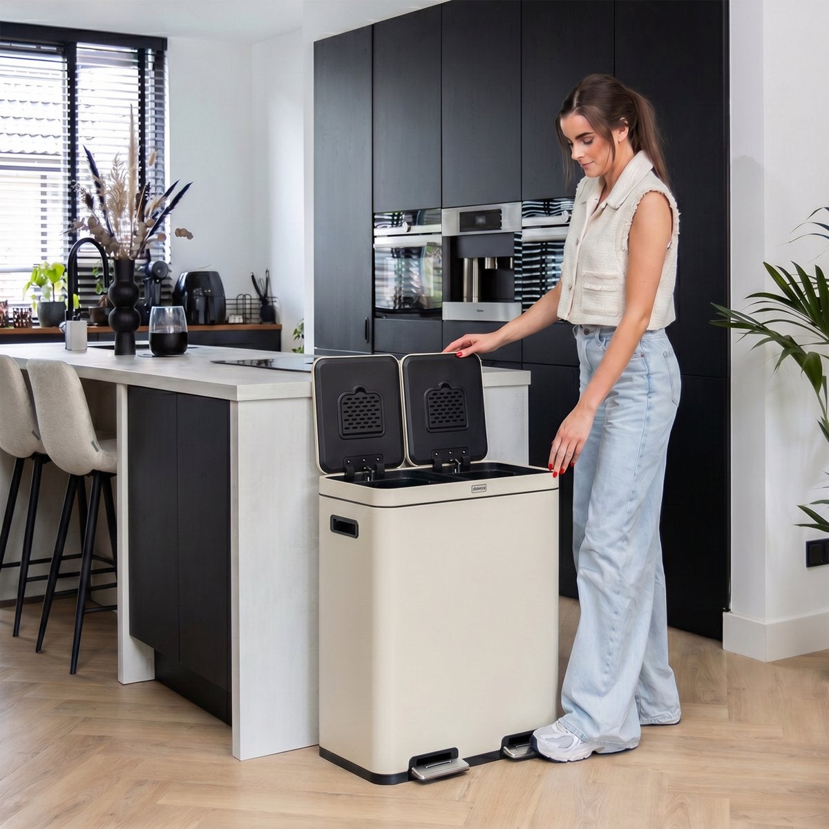 Dubbele Pedaalemmer 60L - Crème | 1-2 werkdagen bezorgd, 50 – 75, Met pedaal, -, -