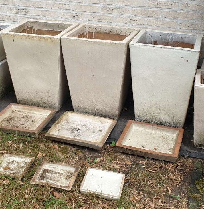 3x Extra Large geglazuurde vorstbestendige bloempot + schaal, Rond, Nieuw, Ophalen of Verzenden, Tuin