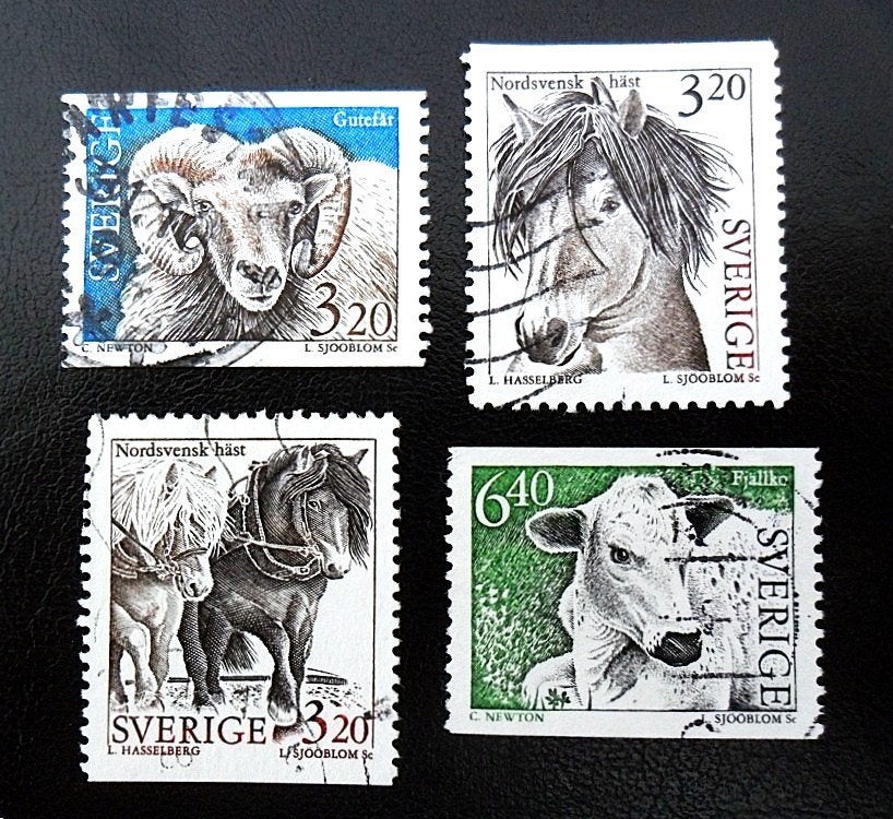 Zweden - dieren - serie boerderijdieren 4 zegels uit 1994, Ophalen of Verzenden, Zweden, Gestempeld