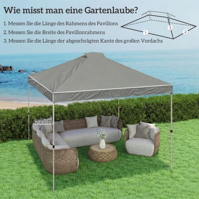 Vervangend dak voor paviljoen partytent 3x3m - Grijs, UV50+, Minder dan 4 meter, Nieuw, Paviljoen, 2 meter of meer