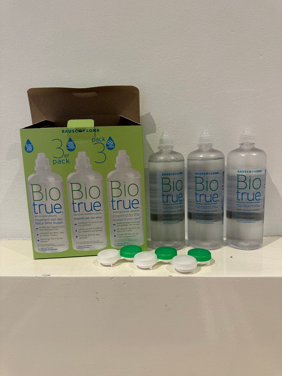 Bijna 3 volle flessen lenzenvloeistof Biotrue als nieuw!, Ophalen of Verzenden, Nieuw, Ogen