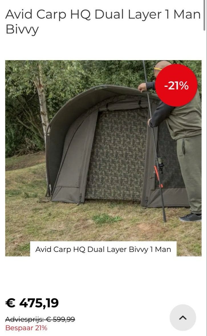 Avid HQ Dual Layer Bivvy One Man Karpertent (NIEUWSTAAT!), Ophalen of Verzenden, Zo goed als nieuw, Tot en met 2