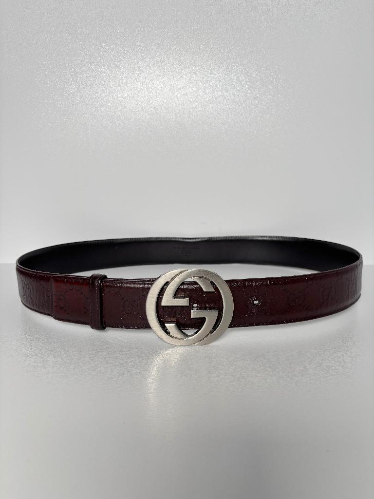 GUCCI bruin monogram zilver interlock HEREN riem  Maat 90, Bruin, Echt leder, Minder dan 95 cm, Ophalen of Verzenden
